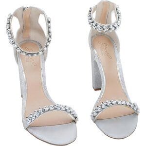 Jewel Badgley Mischka Mayra Silver Glitter Ankle Strap Heels Women's US 10M